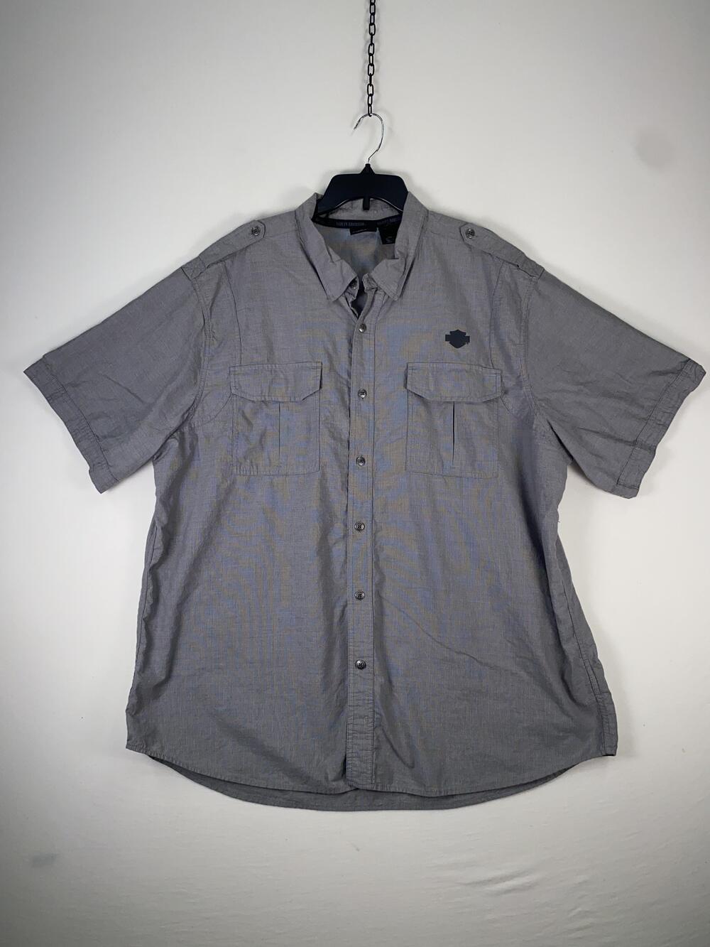 Harley-Davidson Shirt Mens 3XL Gray Short Sleeve Snap Button Cotton Biker Logo
